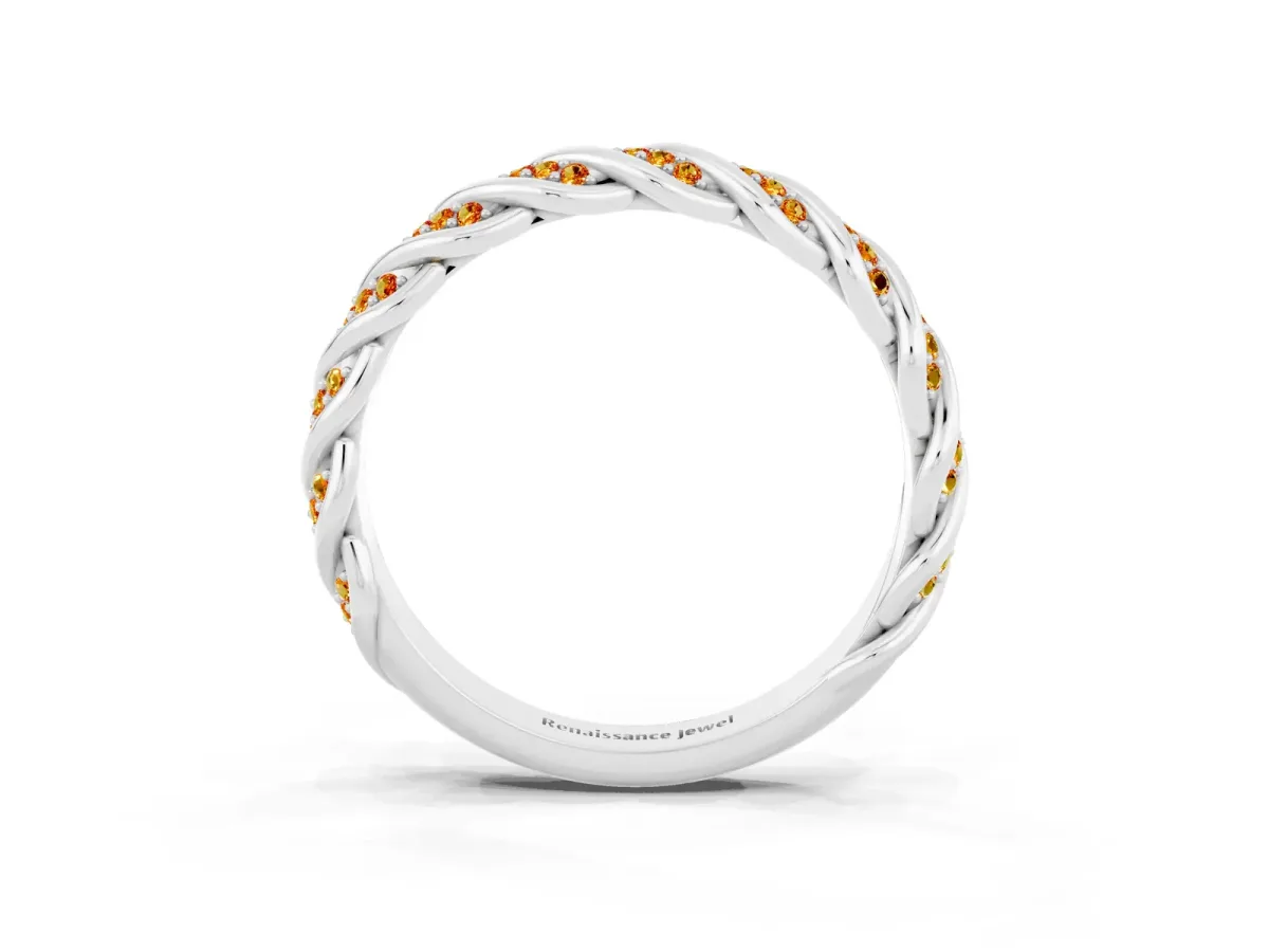 Twisted Pavé Round Citrine Eternity Band with Shared Prong Setting Silver