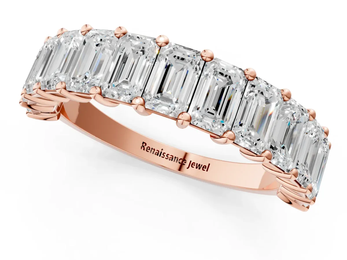 emerald Cut half eternity band with shared prong setting Rose gold