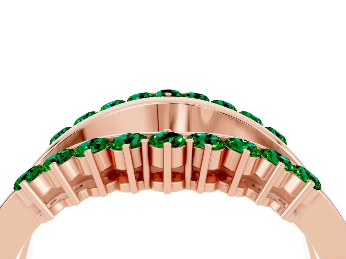 Round Emerald Chevron Contour Band with Prong Setting Rose gold
