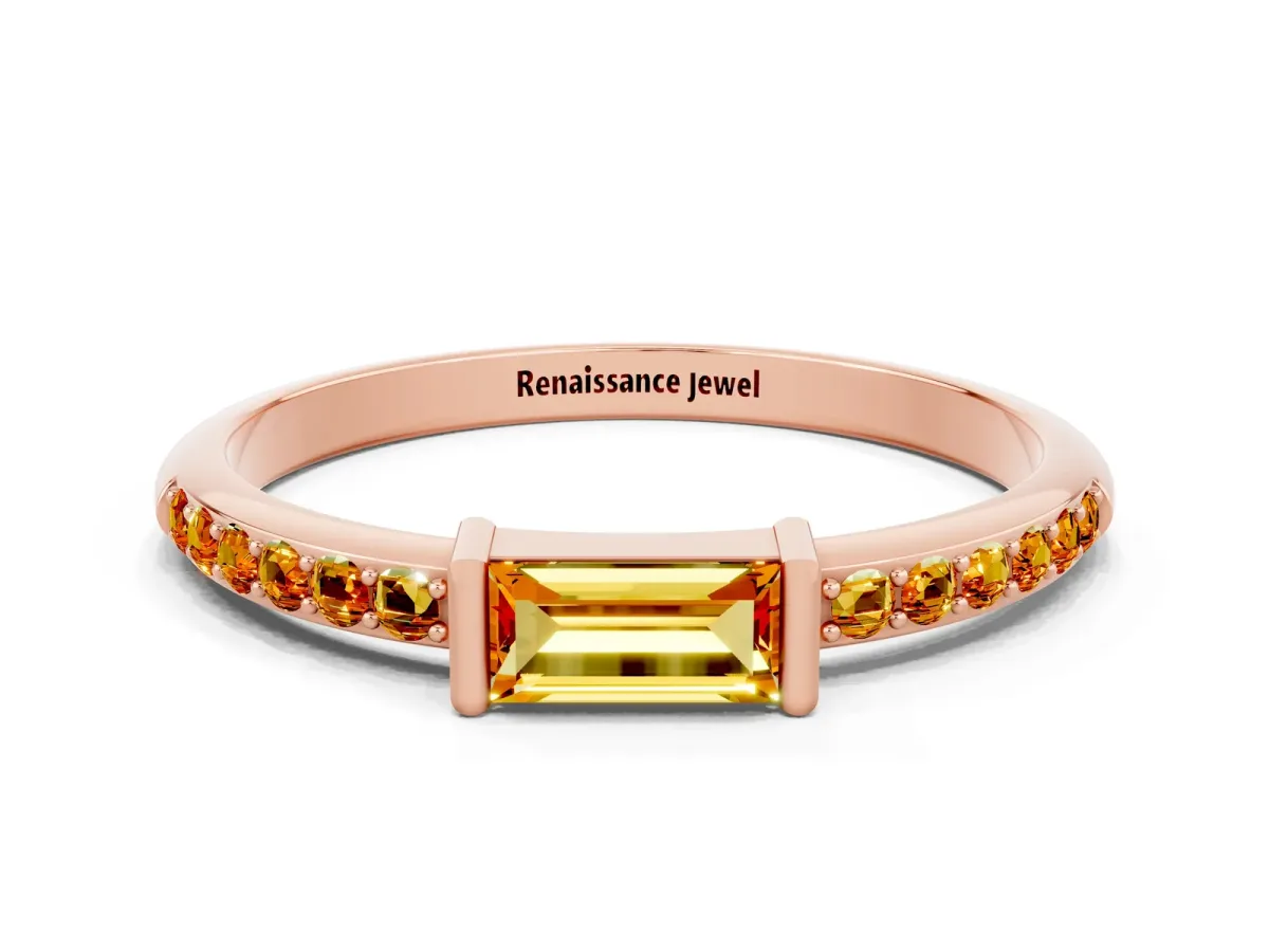 Baguette Citrine Pavé Band with Bar Setting Rose gold