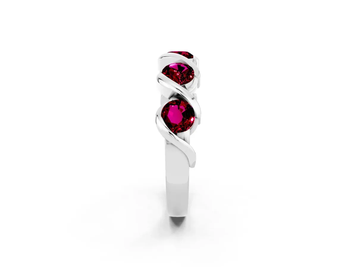 Round Garnet Wave Band with Channel Setting and Shared Prongs Silver