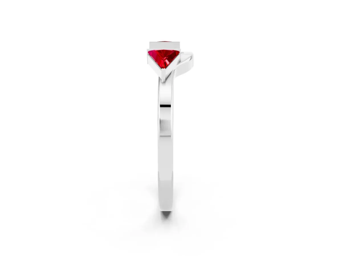 Trillion Ruby Open Band Ring with Bezel Setting Platinum