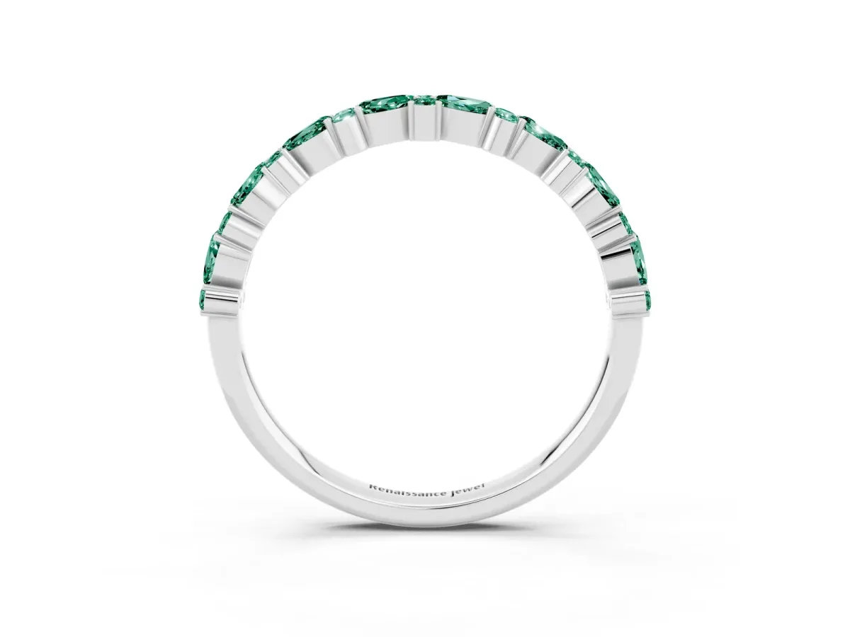 Pear and Round Green Sapphire Wedding Band Platinum