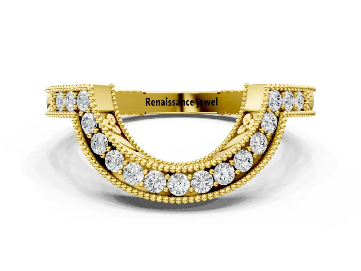 Channel Set Round Diamond Chevron Band Yellow gold