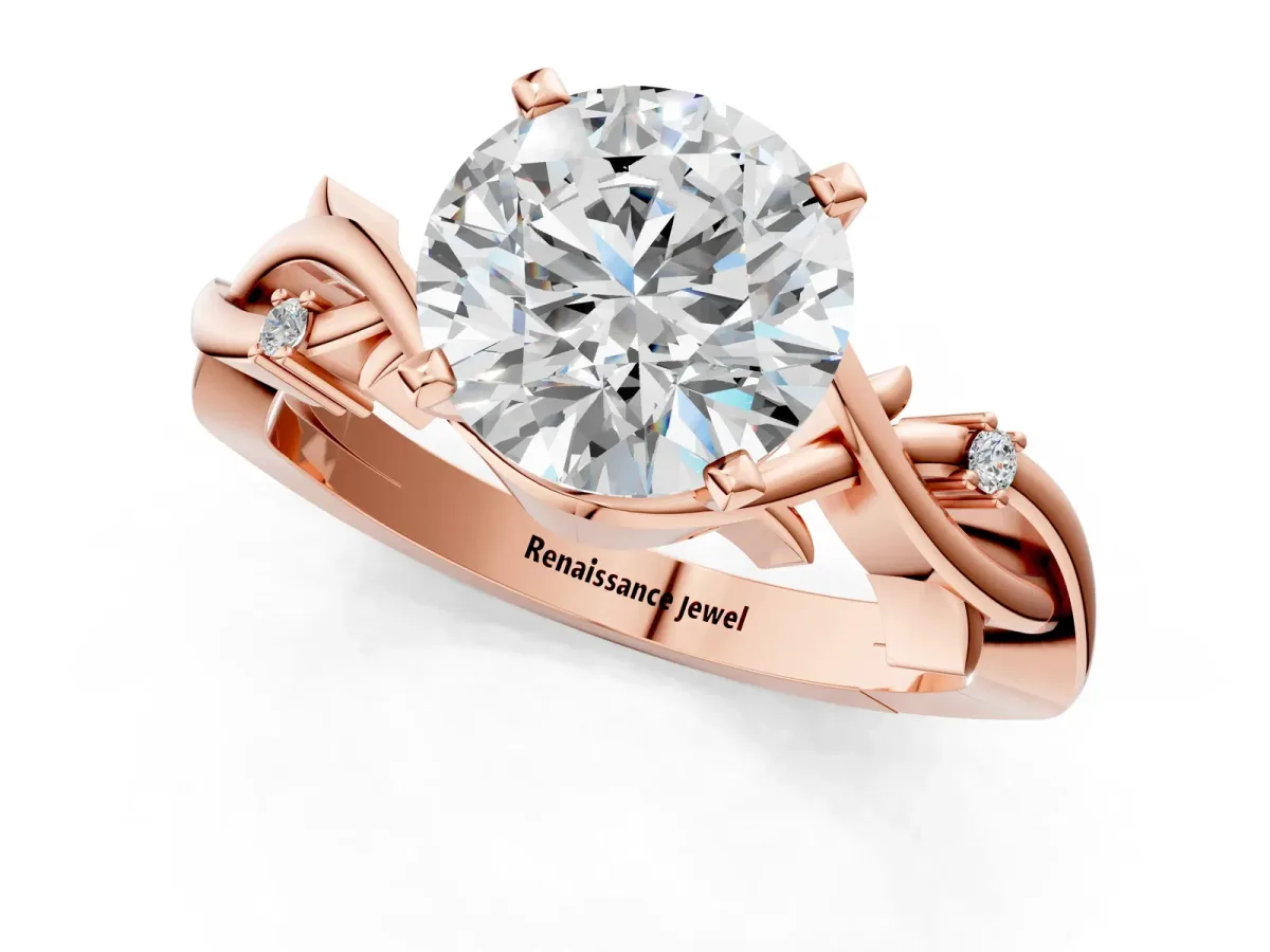 Round Cut Diamond Solitaire Ring with Twisted Band and Prong Setting Rose gold