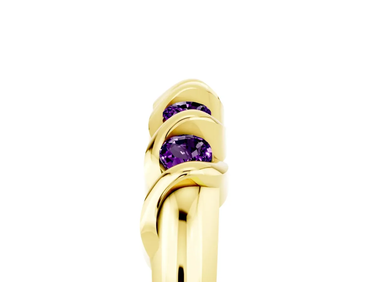 Round Amethyst Eternity Band with Twist Prong Setting Yellow gold