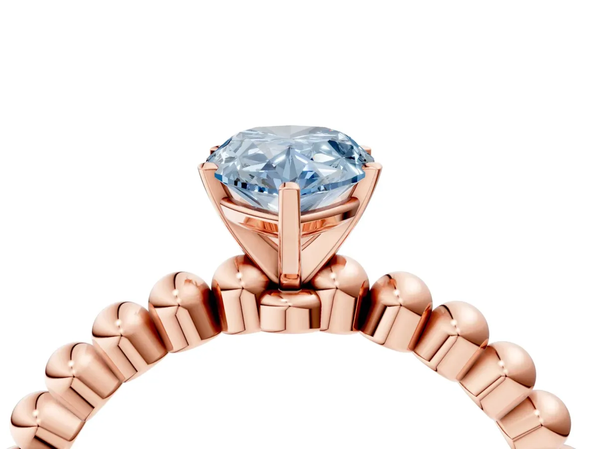Fancy Blue Pear Cut Diamond Solitaire Ring with Beaded Band and Prong Setting Rose gold