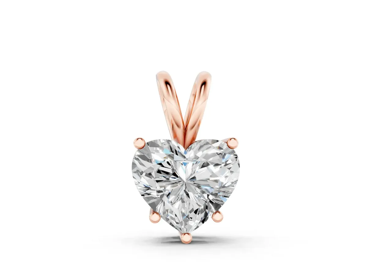 Heart-Shaped Diamond Solitaire Pendant with Four-Prong Setting Rose gold