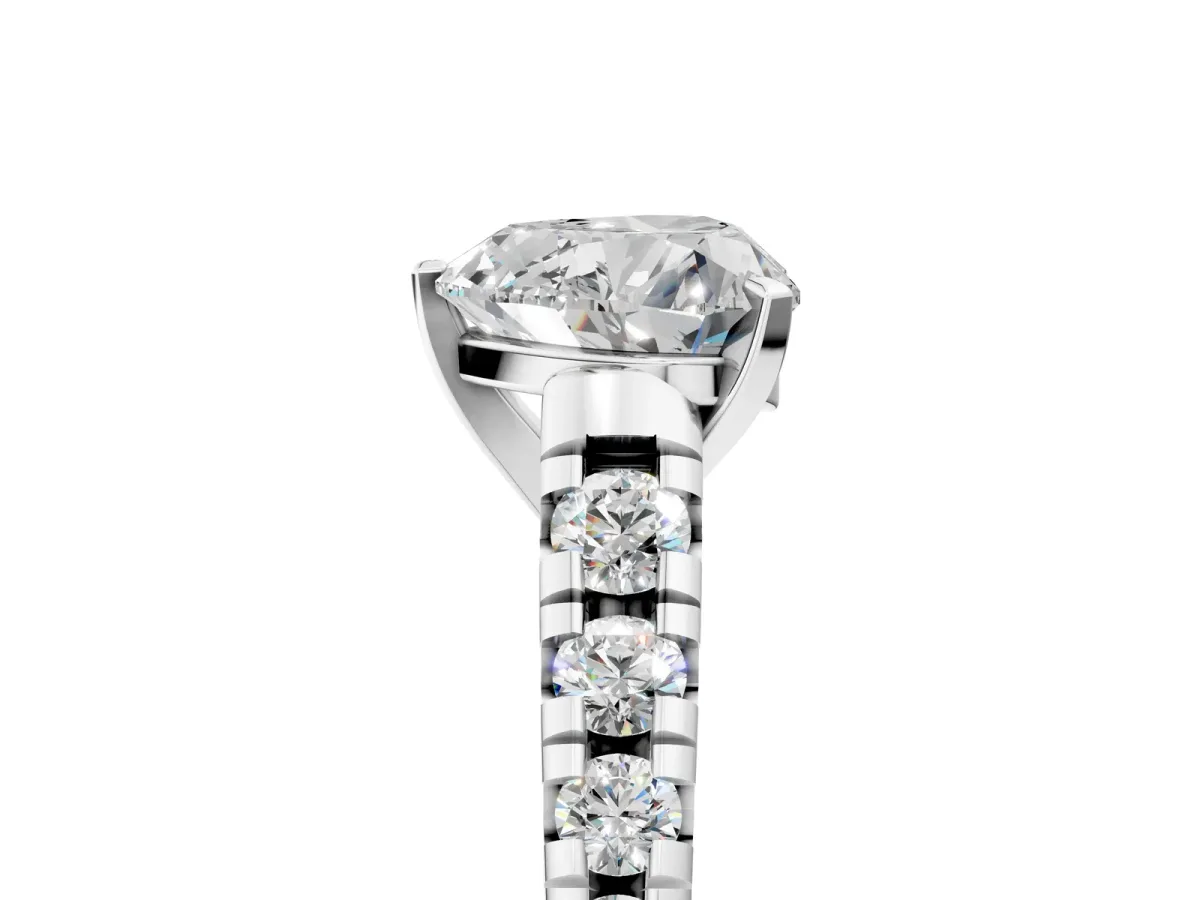 Heart Cut Diamond Cathedral Solitaire Ring with Round Pavé Band Platinum