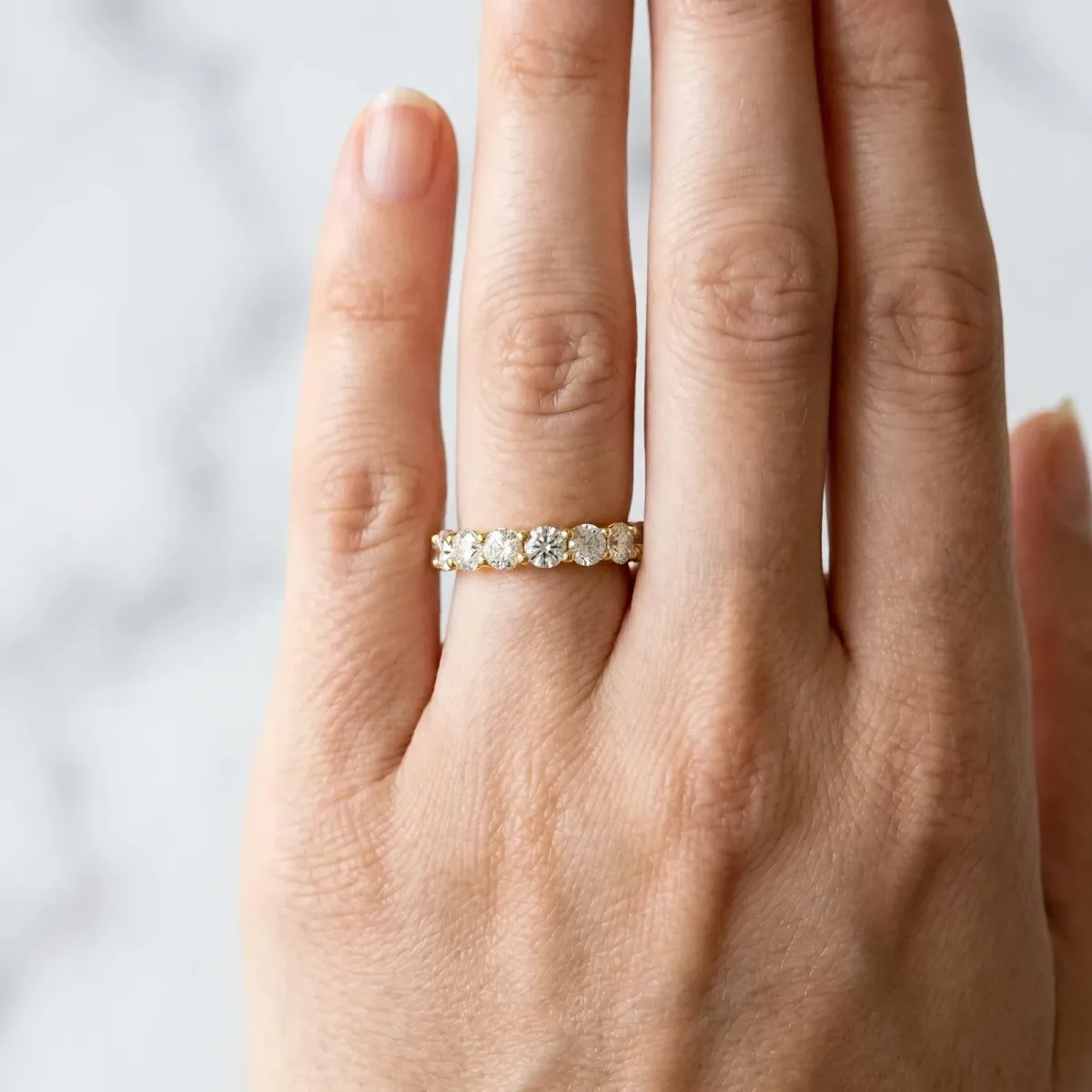 Round Diamond Half Eternity Band with Prong Setting Yellow gold