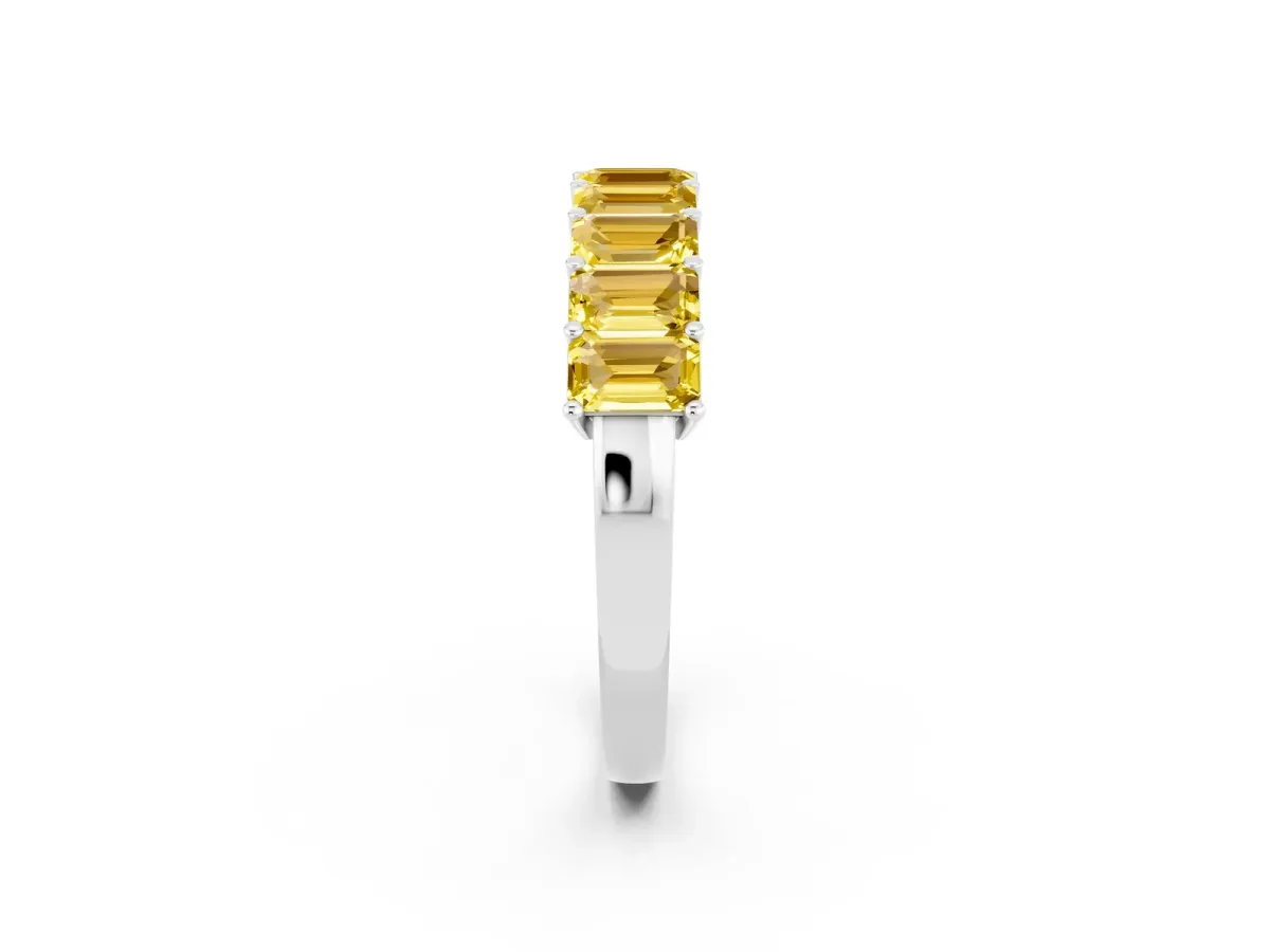 Emerald Cut Yellow Sapphire Prong-Set Eternity Band Silver