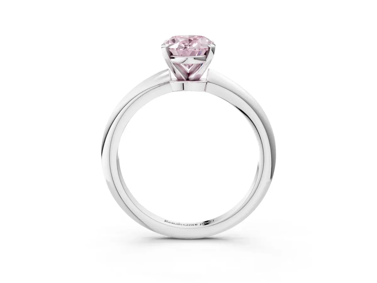 Fancy Pink Oval Cut Diamond Solitaire Ring with Six-Prong Setting and Classic Band Silver