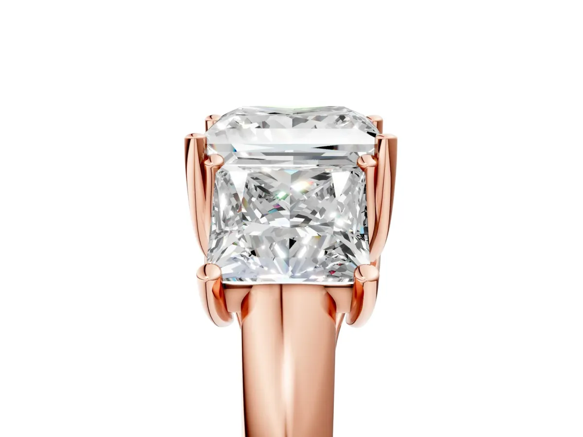 Three-Stone Princess Cut Diamond Engagement Ring with Prong Setting Rose gold