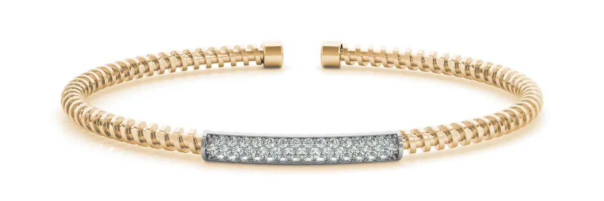 Pave Round Diamond Coil Bracelet with Bezel Setting Yellow gold