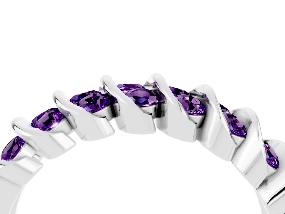 Channel Set Round Amethyst Multi-Row Band White gold