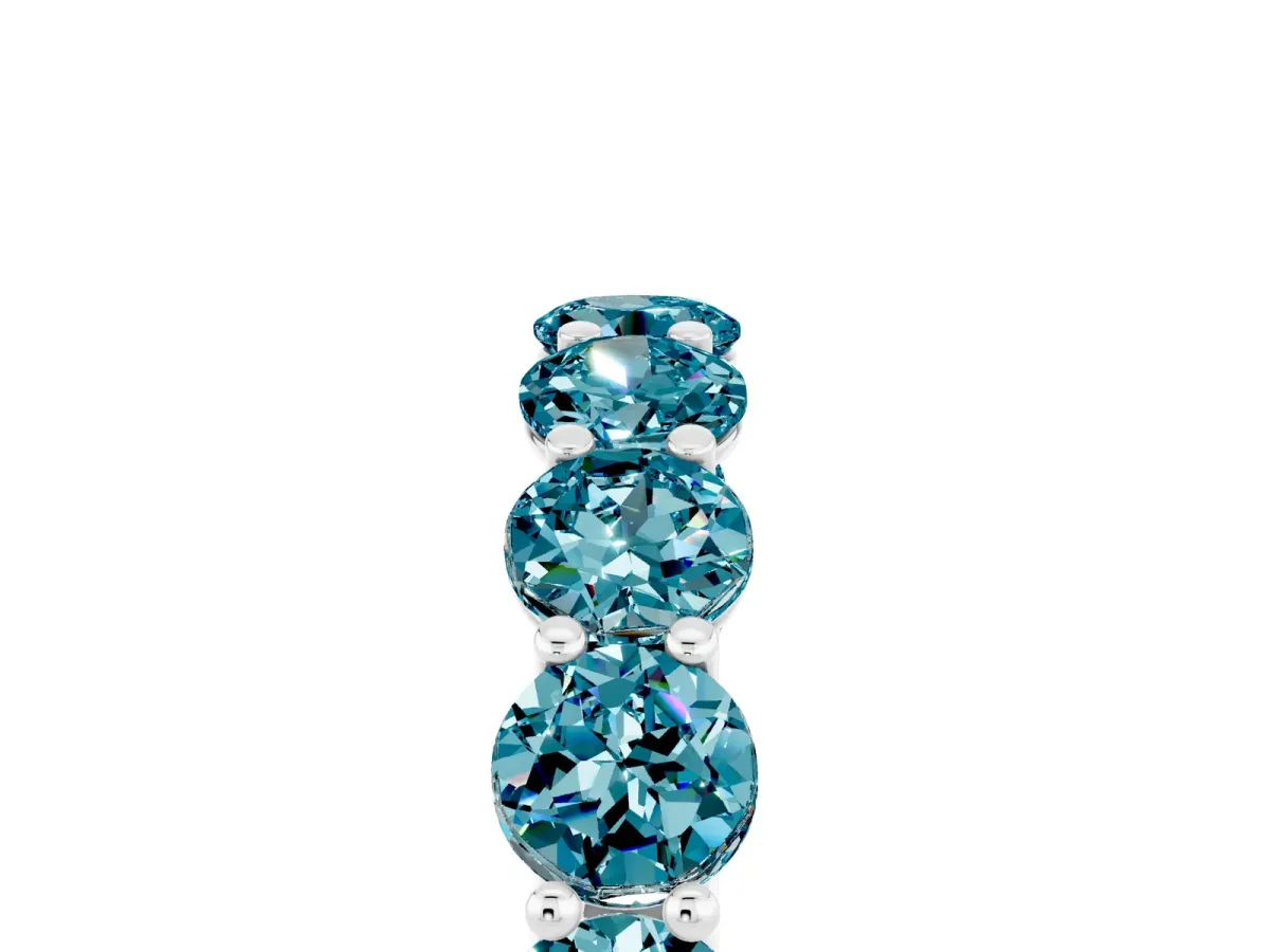 Round Blue Topaz Shared Prong Eternity Band Silver