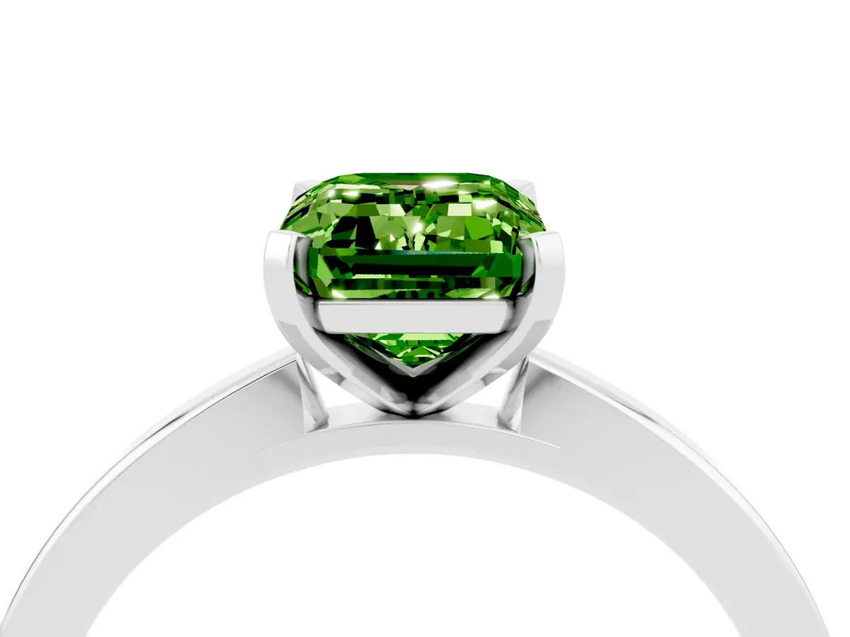 Emerald Cut Peridot Solitaire Engagement Ring with Classic Band and Four-Prong Setting Platinum