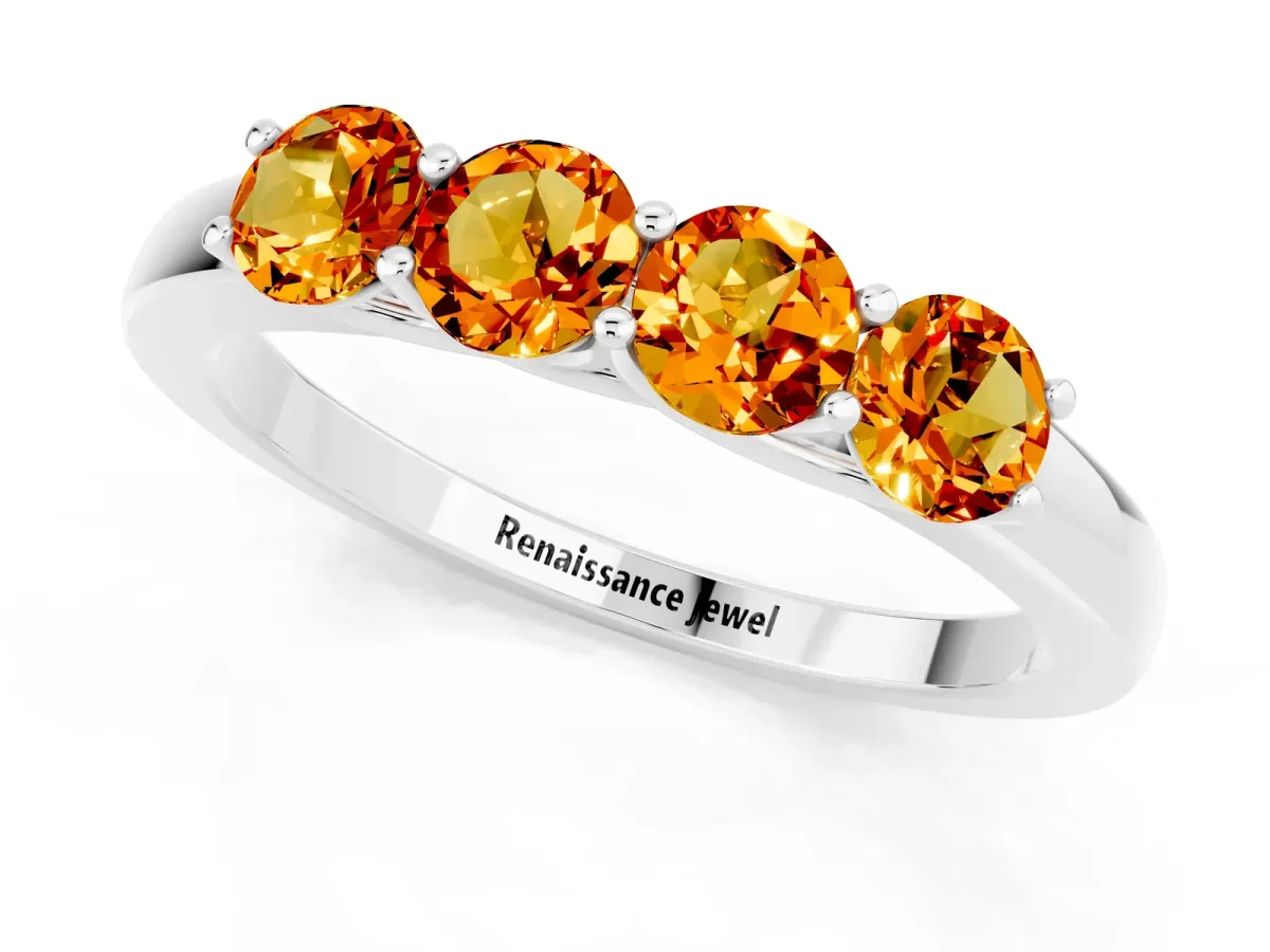 Four-Stone Round Citrine Prong-Set Band Platinum