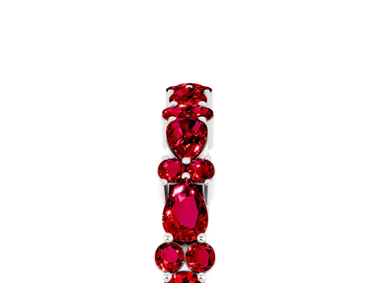 Pear and Round Ruby Wedding Band Platinum