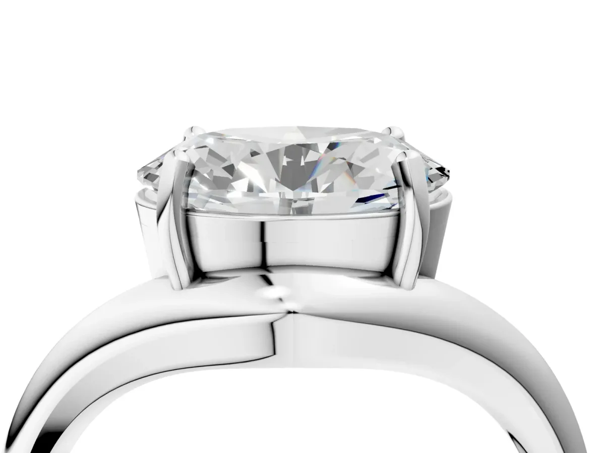 Oval Diamond Twisted Solitaire Ring White gold