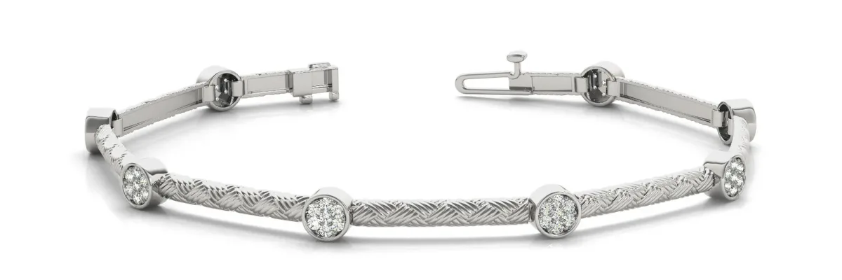 Bezel Set Round Diamond Braided Band Bracelet White gold