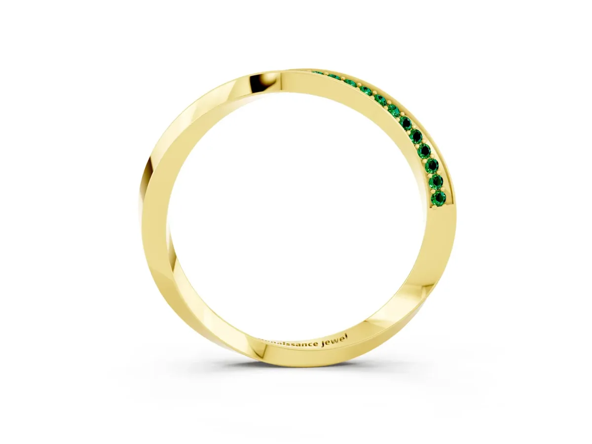 Pavé Round Emerald Twist Band Yellow gold