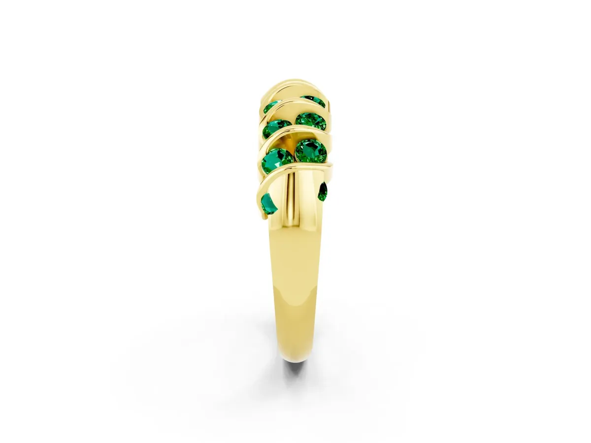 Channel Set Round Emerald Multi-Row Band Yellow gold