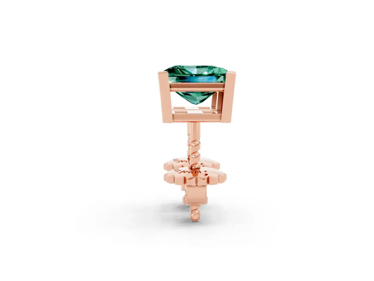 Princess Cut Green Sapphire Stud Earrings Rose gold