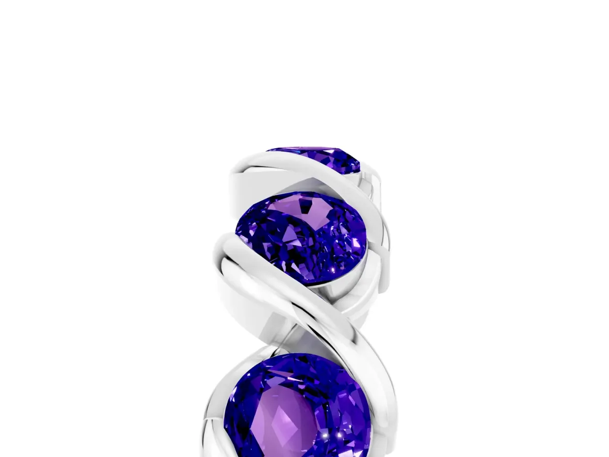 Round Tanzanite Wave Band with Channel Setting and Shared Prongs Silver