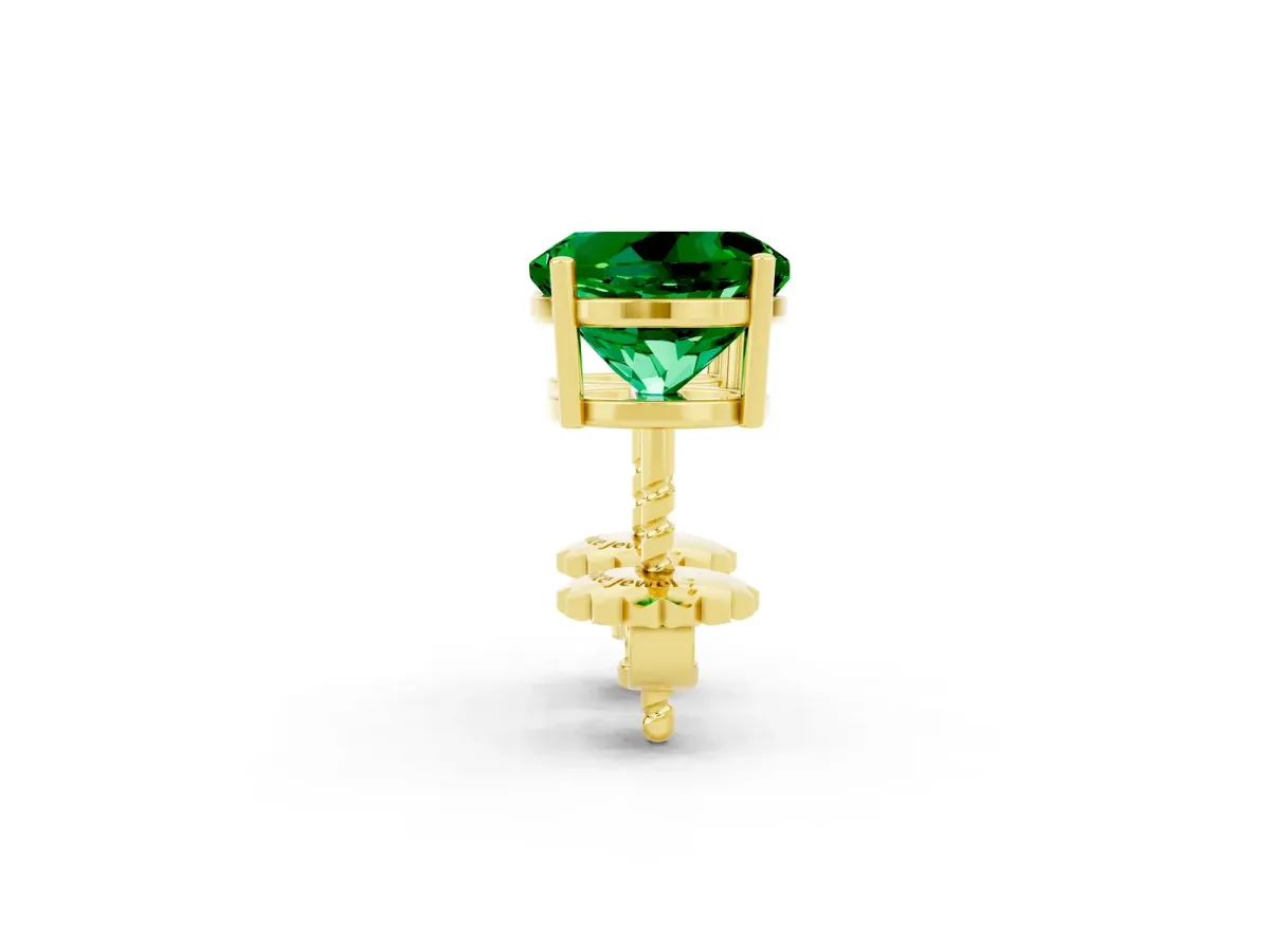 Round Cut Emerald Stud Earrings Yellow gold