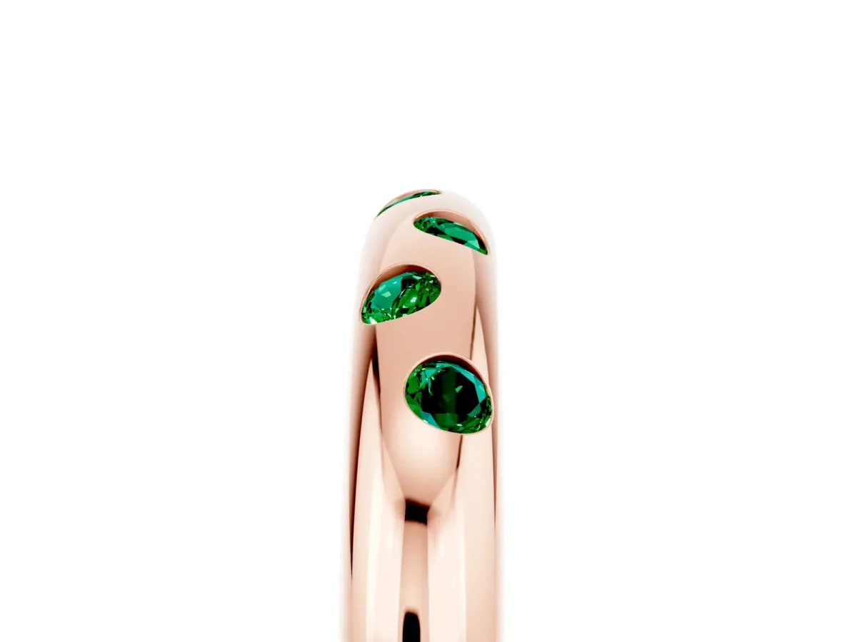Round Emerald Flush-Set Comfort Fit Band Rose gold