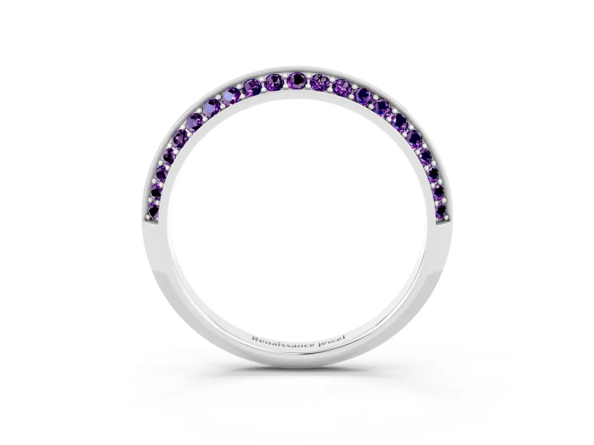 Double Row Pavé Round Amethyst Eternity Band with Channel Setting Platinum