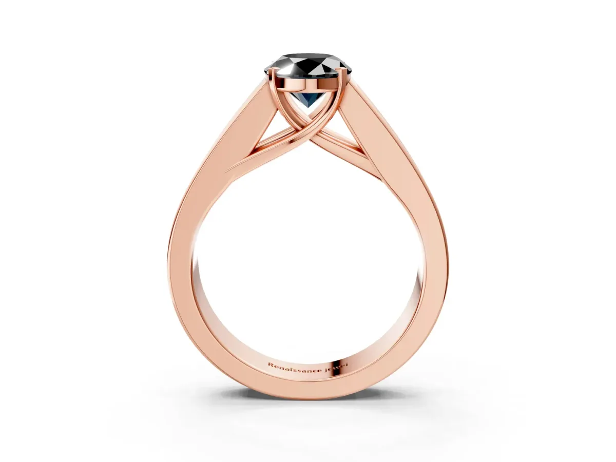 Fancy Black Oval Cut Cut Channel Set Solitaire Ring with Four-Prong Setting Rose gold