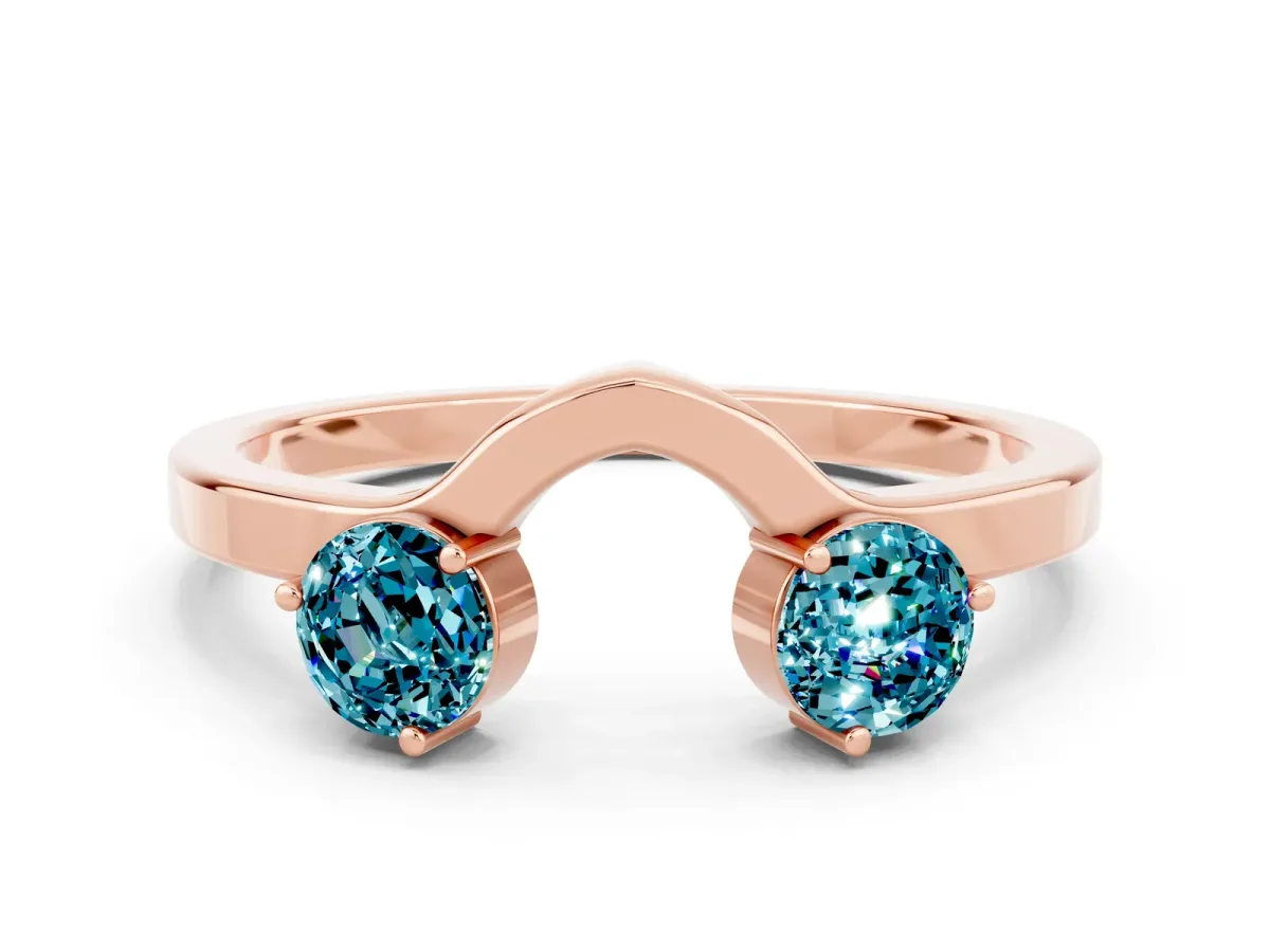Dual Round Blue Topaz Open Band Ring with Prong Setting Rose gold