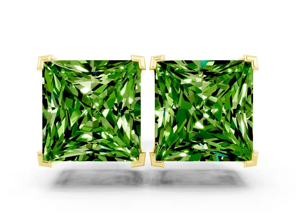 Princess Cut Peridot Stud Earrings Yellow gold