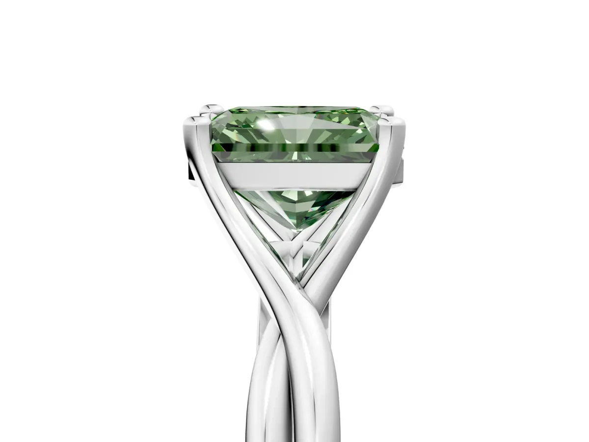 Fancy Green Radiant Cut Diamond Solitaire Twist Band Prong Setting Ring Platinum