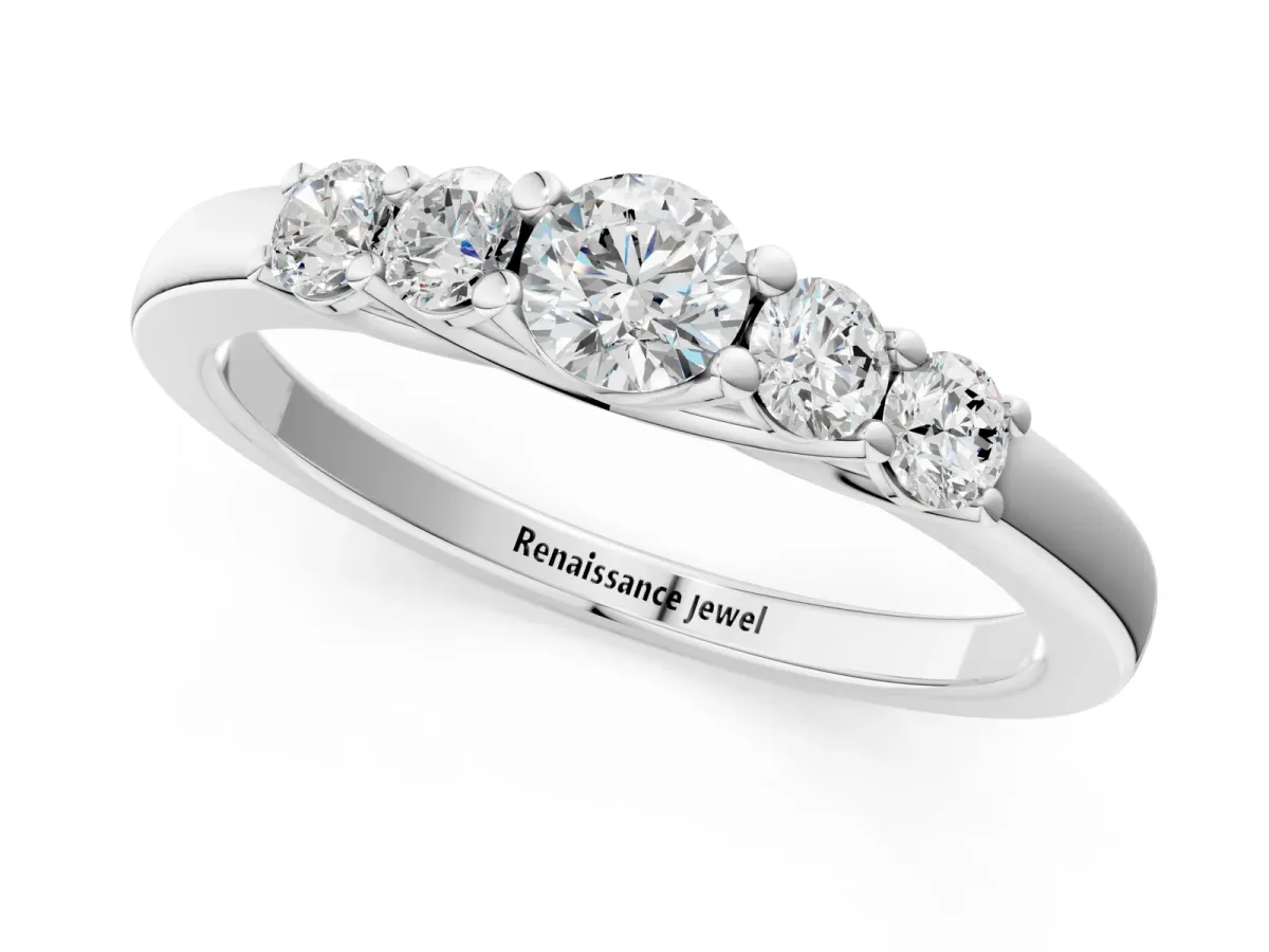 Five-Stone Round Diamond Prong Set Half Eternity Band Silver