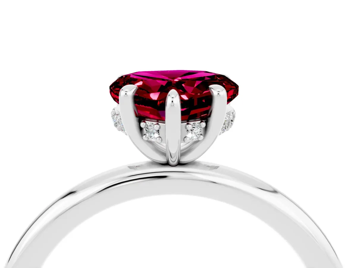 Heart Cut Garnet Solitaire Ring with Thin Band and Four-Prong Setting White gold