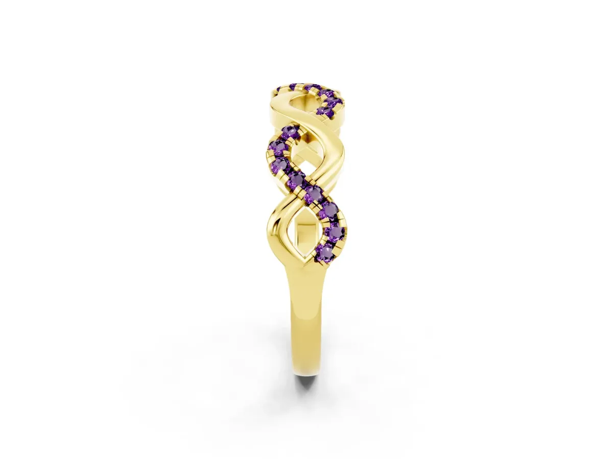 Twist Infinity Round Amethyst Band with Pavé Setting Yellow gold