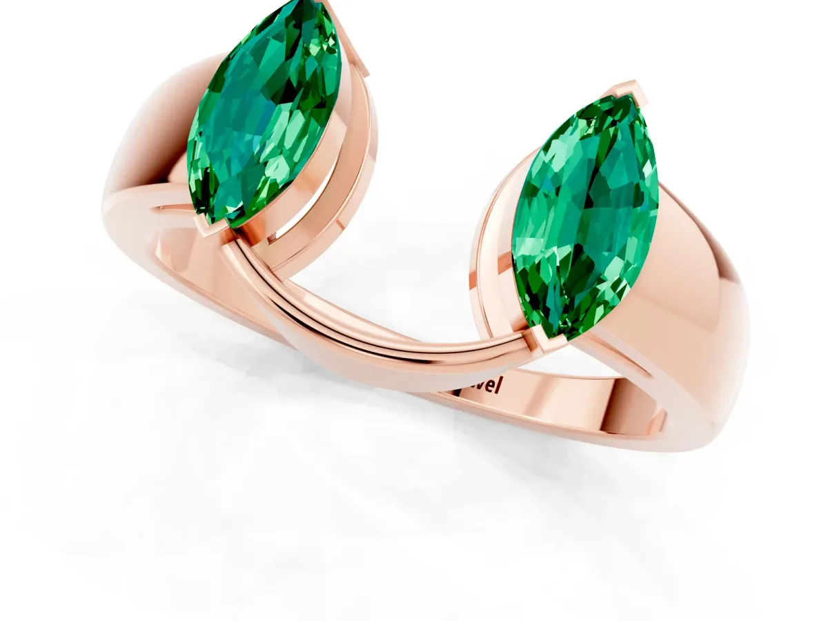 Marquise Emerald Open Band Ring with Tension Setting Rose gold