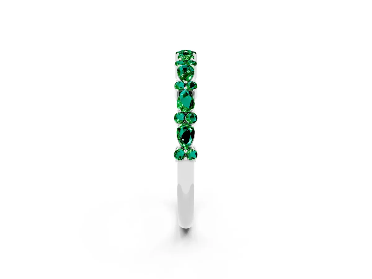 Pear and Round Emerald Wedding Band Platinum
