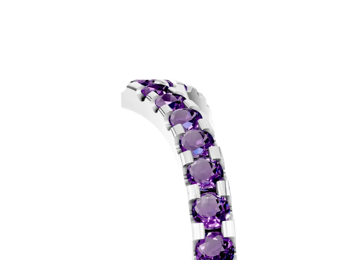 Pavé Round Amethyst Chevron Band with Shared Prong Setting Silver