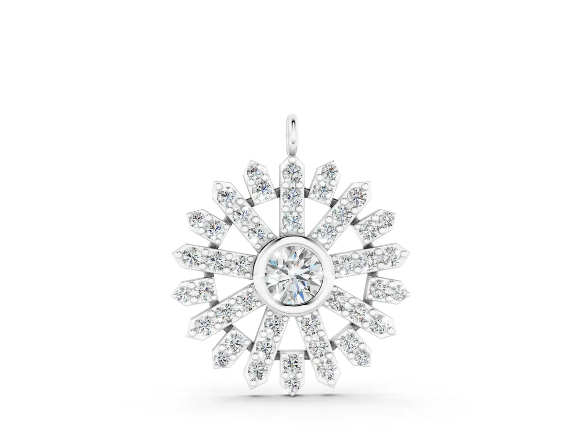Round Diamond Snowflake Pendant with Pavé Setting Silver