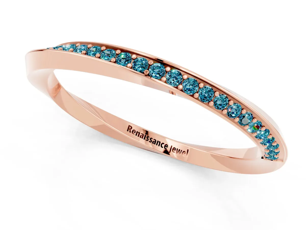 Pavé Round Blue Topaz Twist Band Rose gold