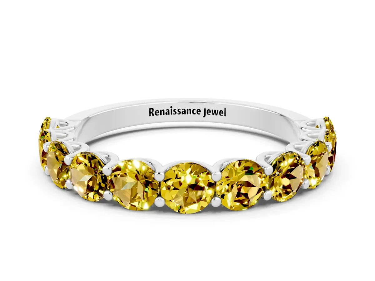 Round Yellow Sapphire Shared Prong Eternity Band Platinum