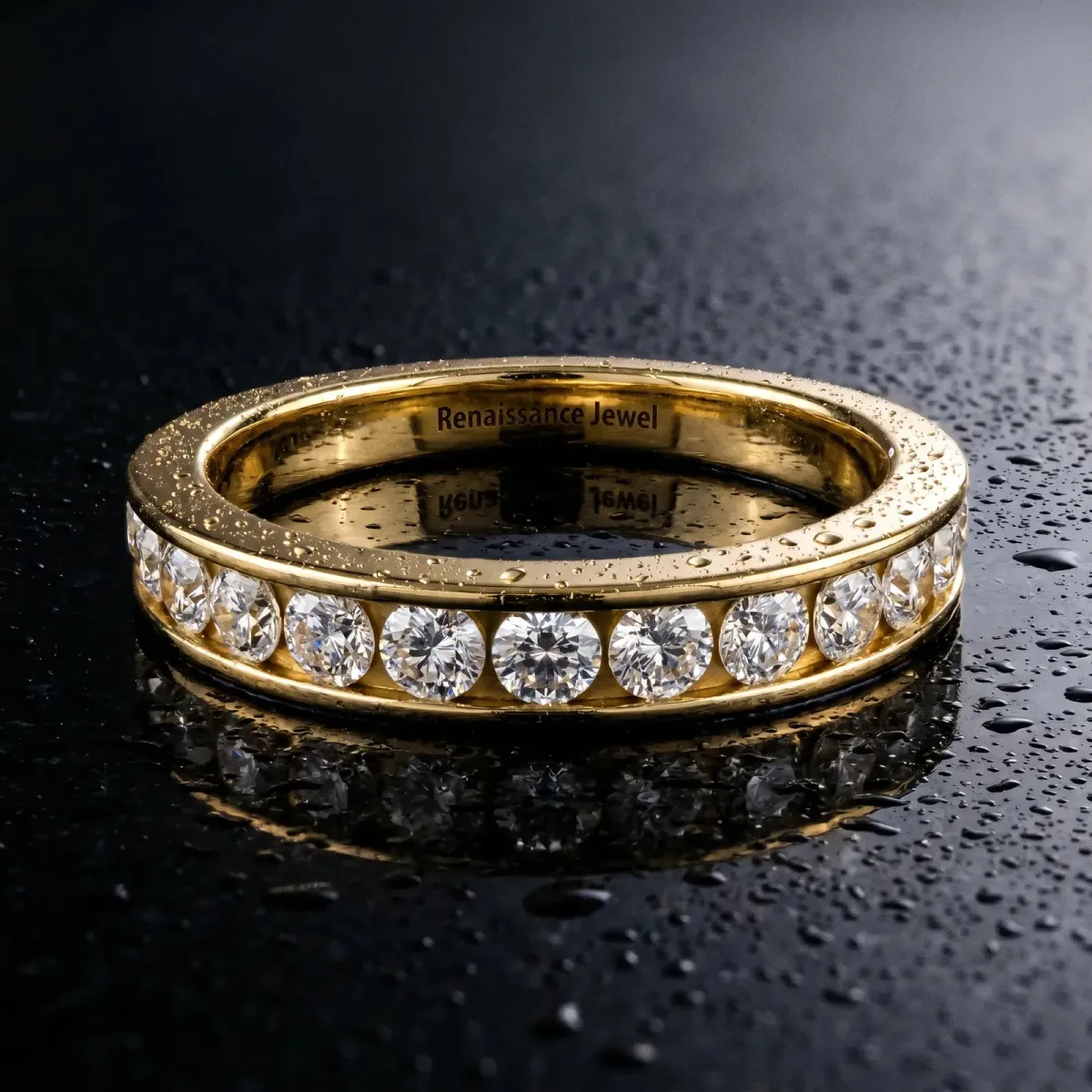 Channel Set Round Diamond Eternity Band Yellow gold