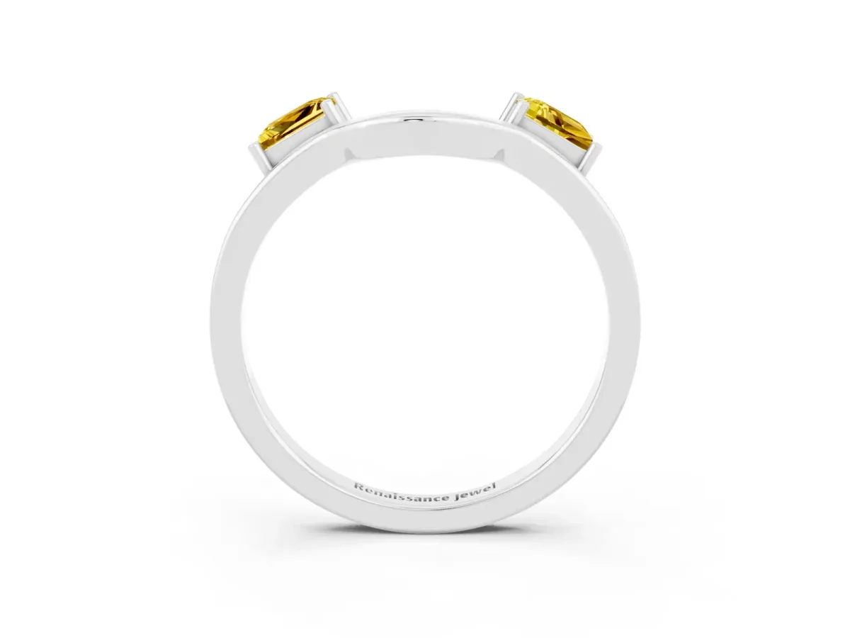Princess Cut Yellow Sapphire Two-Stone Open Band Ring with Four-Prong Setting Silver