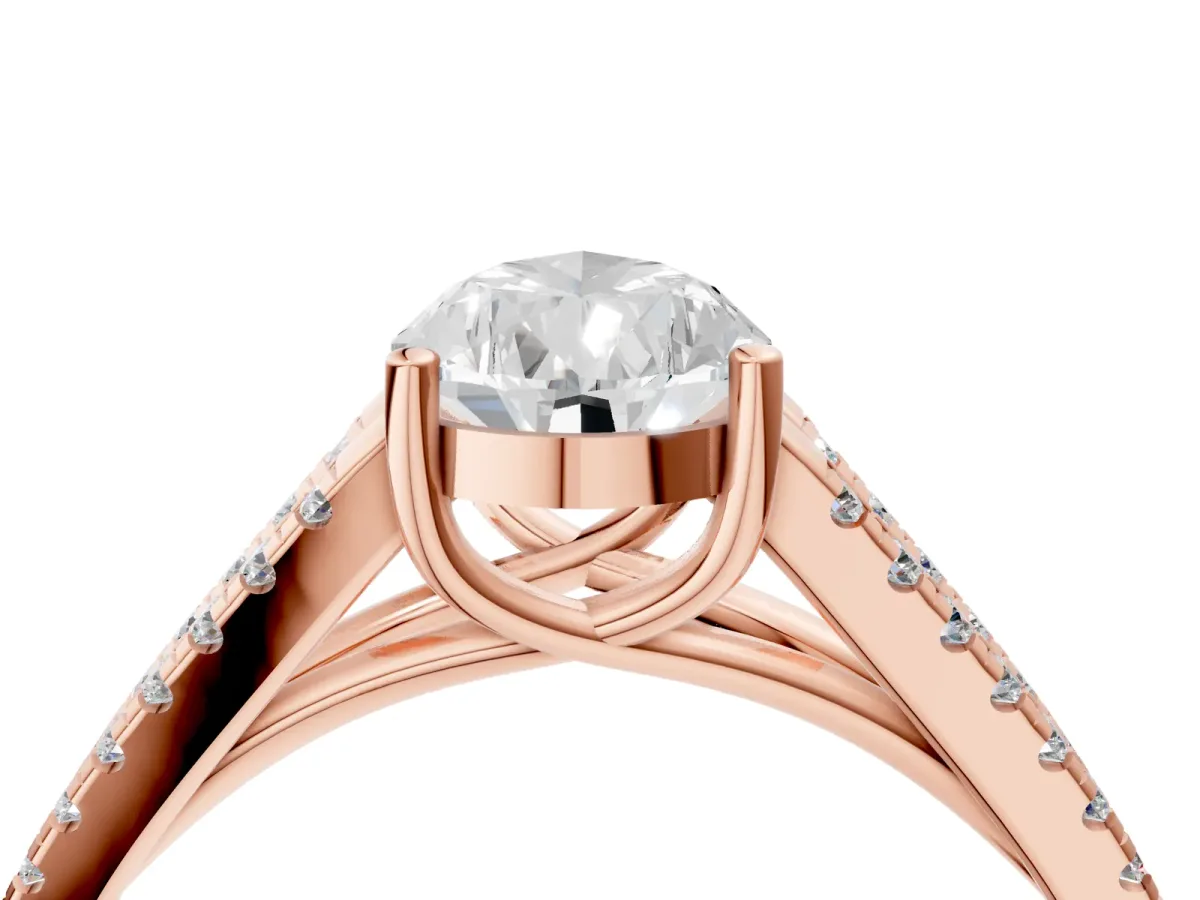Pear Cut Diamond Solitaire Engagement Ring with Split Shank Pavé Band Rose gold