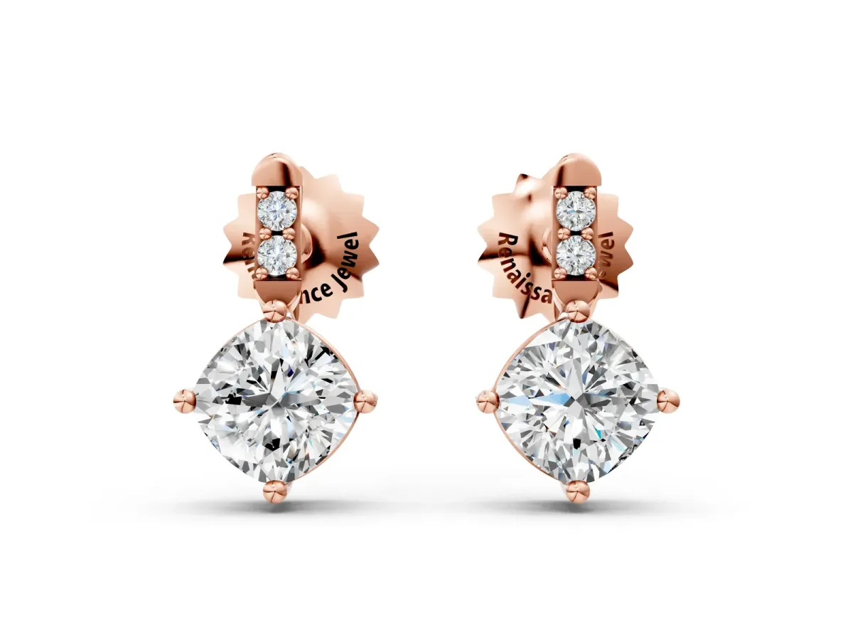 Sideways Cushion Diamond Drop Earrings with Diamond Accent Rose gold