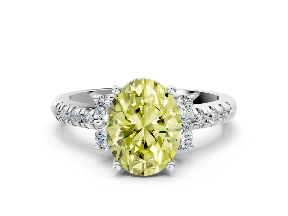 Fancy Yellow Oval Cut Diamond Three-Stone Pave Band with Four-Prong Setting Silver